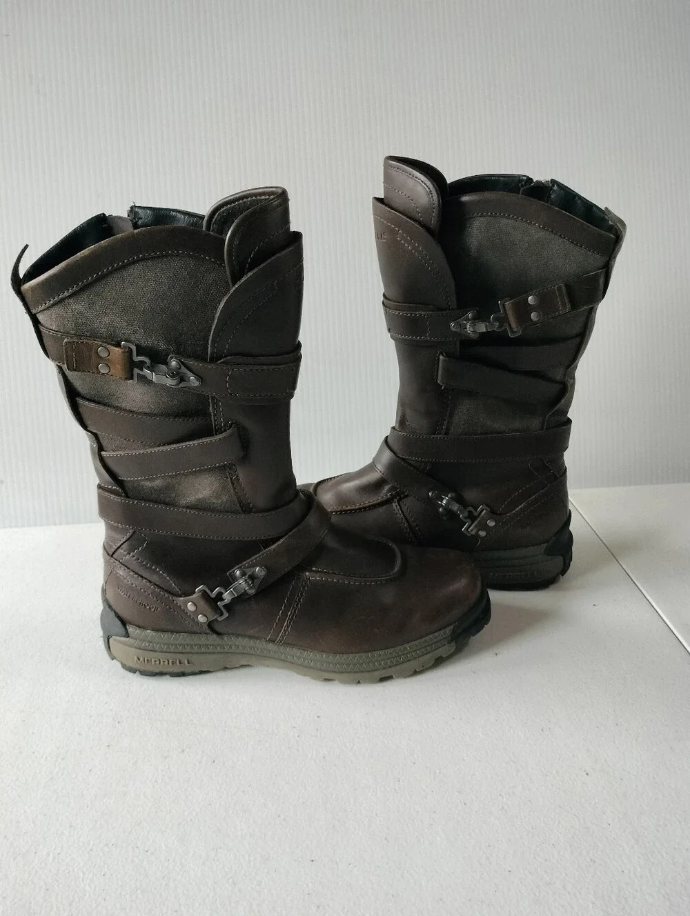 Merrell Womens Strappy Brown Leather Waterproof Mid-Calf Boots 7 Rain Winter